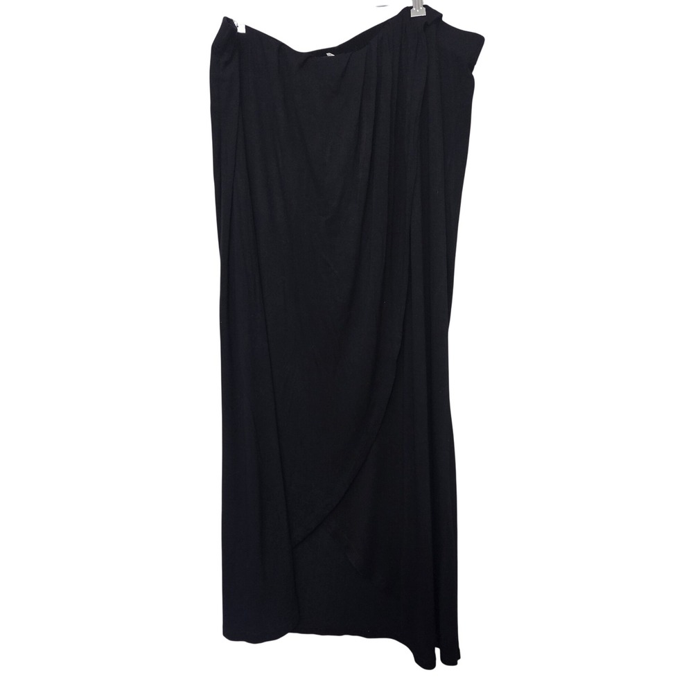 Apt. 9 Black Faux Wrap Maxi Skirt Women's Plus Size 2X Jersey Knit Elastic Waist